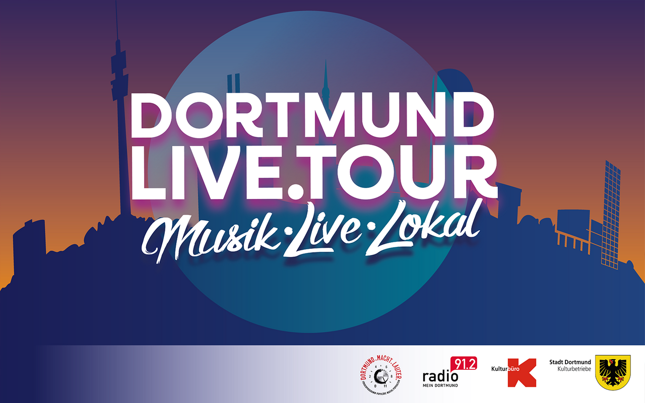 Das Titelbild mit Logo der Dortmund Live.Tour vor einer Dortmunder Skyline