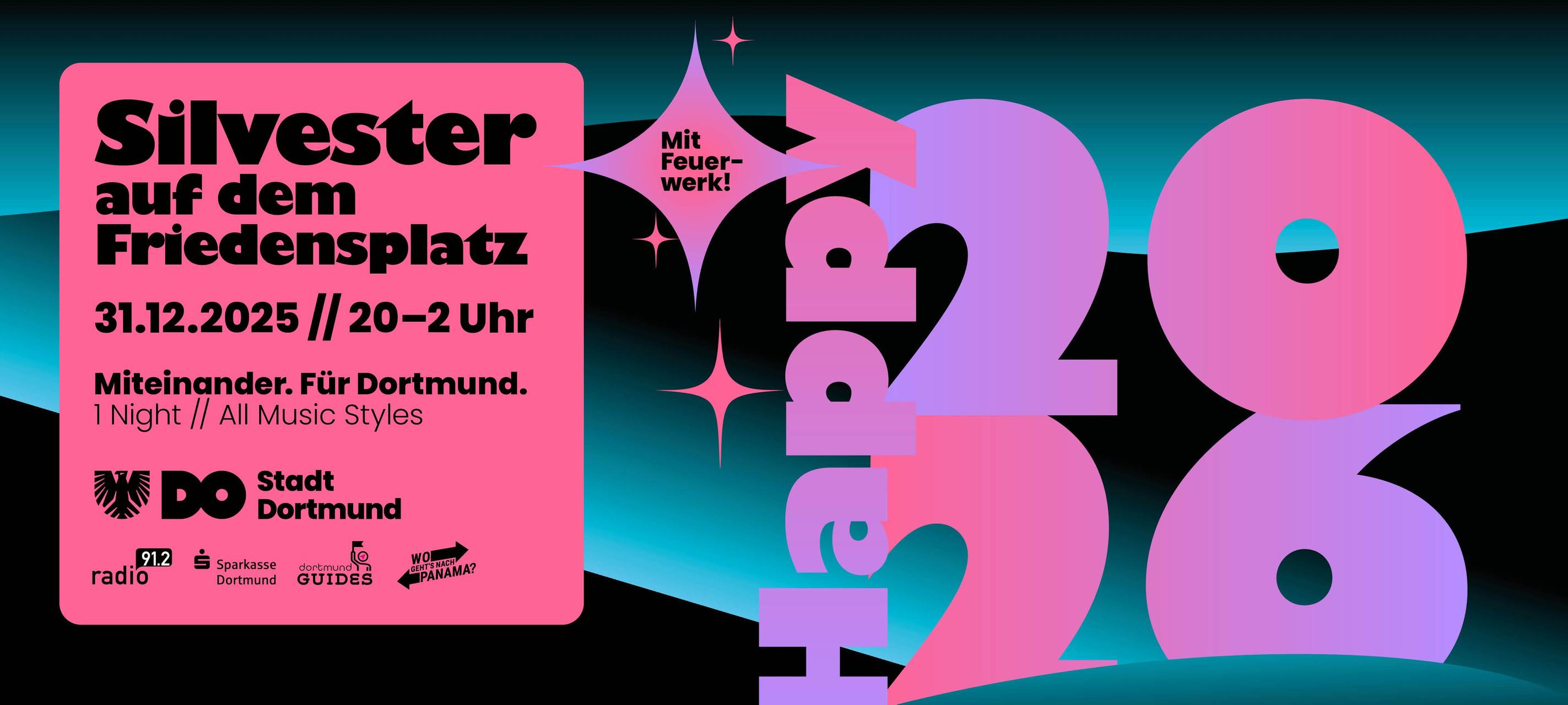 Dortmund feiert zusammen Silvester auf dem Friedensplatz.
