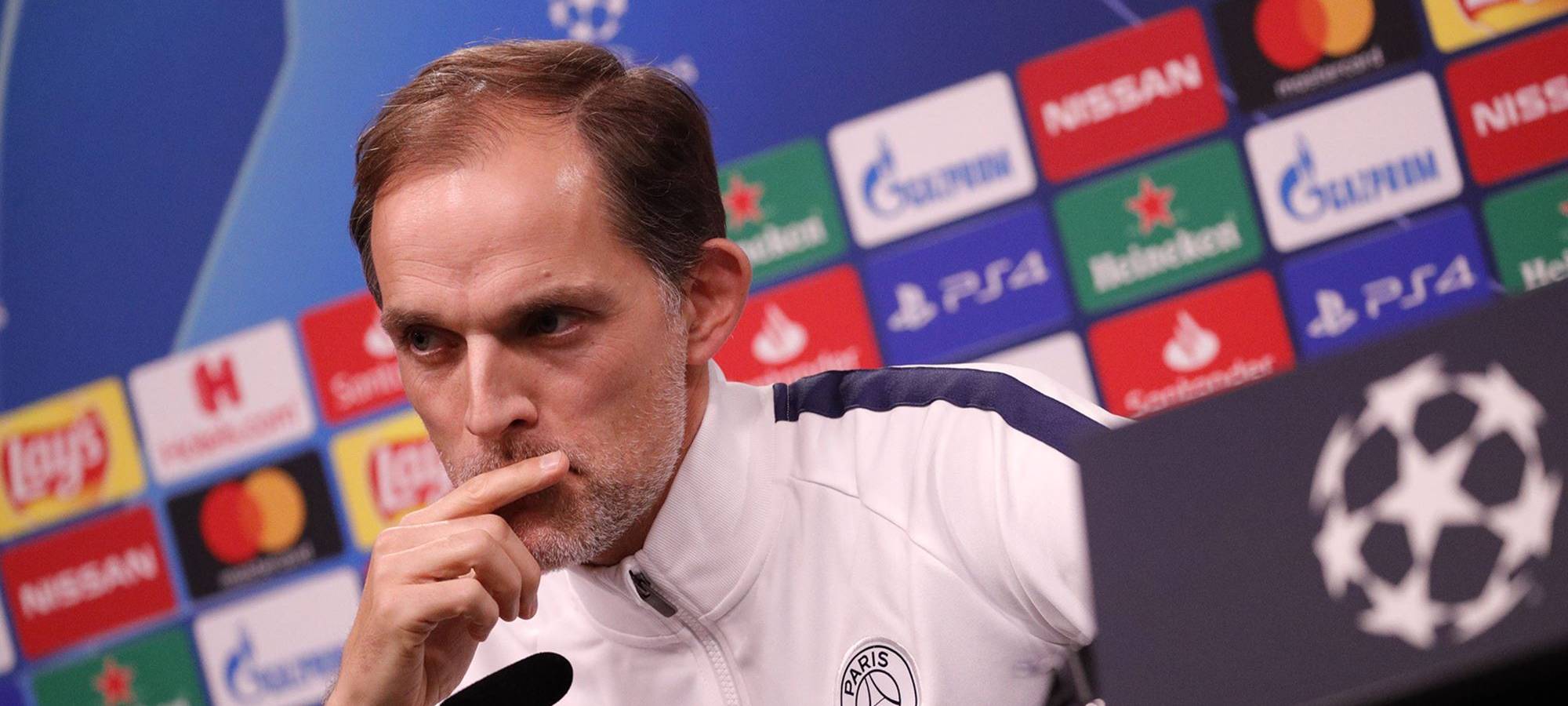 Thomas Tuchel bei der Pressekonferenz vor dem Champions League Spiel gegen den BVB.