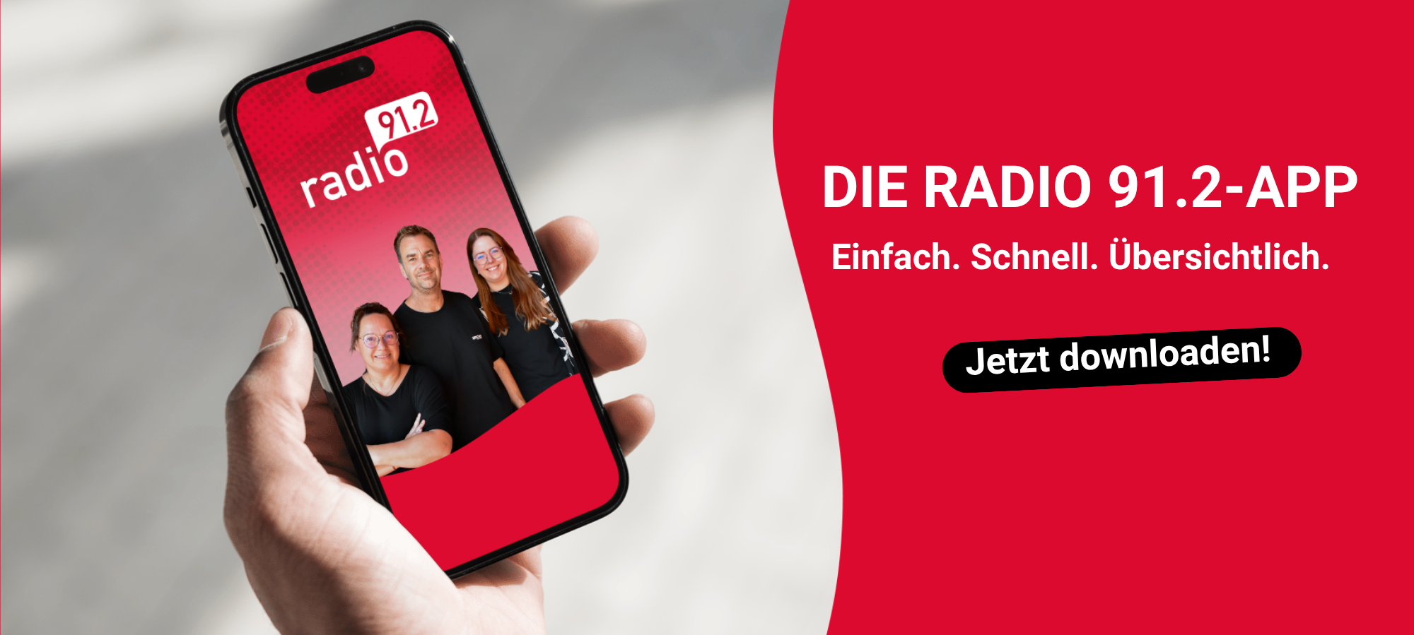 Jetzt die neue Radio 91.2-App herunterladen.